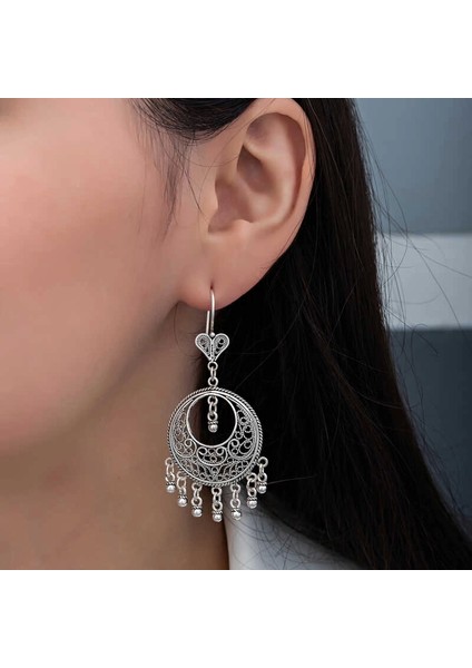 Gümüş Çember Telkari Sallantılı Kadın Küpe modelleri