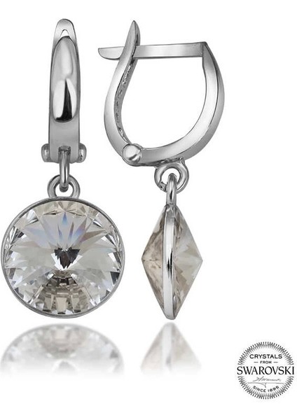 Swarovski Crystal Taşlı Gümüş Beyaz Sallantılı Kadın Küpe
