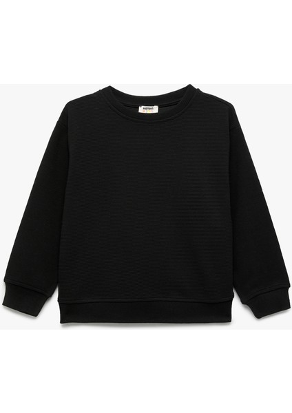 Uzun Kollu Bisiklet Yaka Şardonlu Basic Sweatshirt