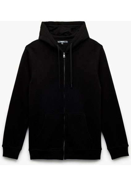 Uzun Kollu Şardonlu Fermuarlı Kanguru Cepli Sweatshirt