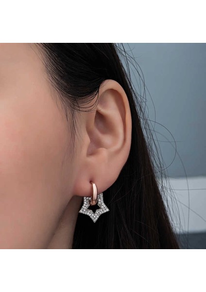 Gümüş Rose Sallantılı Yıldız Kadın Küpe modelleri