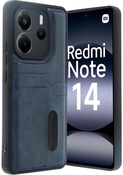 Xiaomi Redmi Note 14 4g Kılıf Sara Kartvizitli Deri Kılıf - Lacivert Ferrg