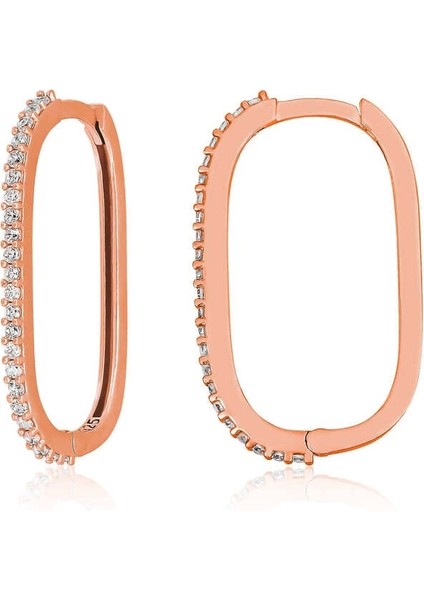 Gümüş Rose Zirkon Taşlı Halka Kadın Küpe