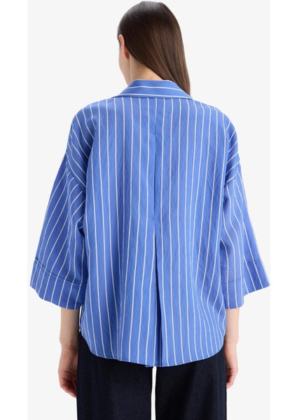 Regular Fit Çizgili Geniş Uzun Kollu Gömlek