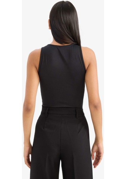 Slim Fit Dar Kesim Halter Yaka Basic Düz Çıtçıtlı Body F0357AX25SM