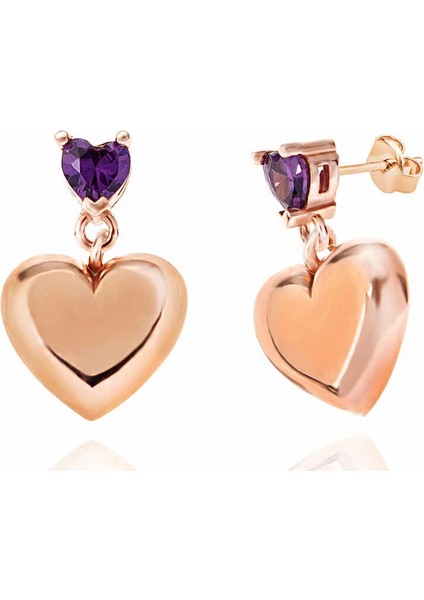 Gümüş Rose Kalp Çivili Kadın Küpe