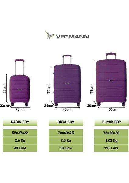 Polipropilen (Pp) Atlas Violet Kabin Boy Valiz
