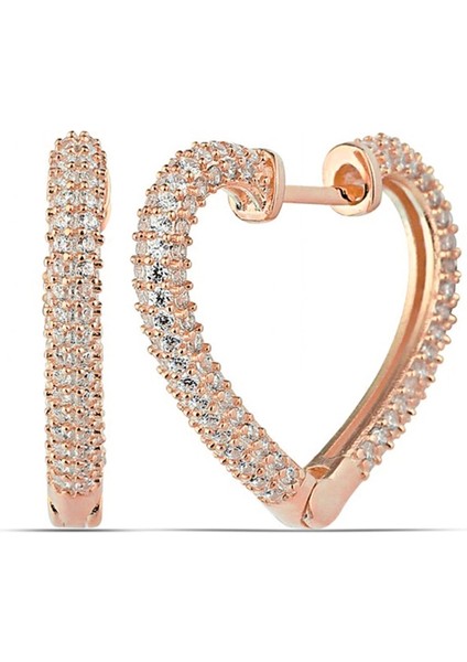 Gümüş Rose Kalp Kadın Küpe