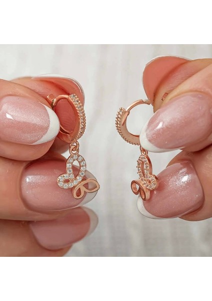 Gümüş Sallantılı Rose Kelebek Kadın Küpe