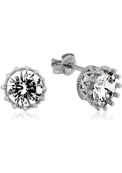 Gümüş Tırnaklı Tek Taş Çivili Kadın Küpe