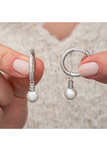 Gümüş Zirkon Taşlı Halka Inci Kadın Küpe