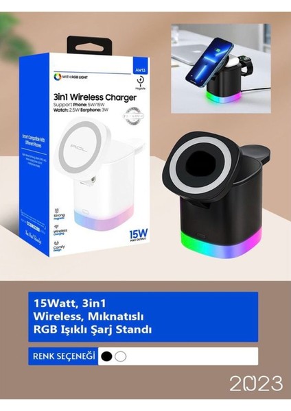 AW13 3in1, 15 Watt Katlanabilir Wireless Şarj Standı fırsatları