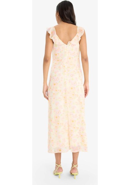 Çiçekli Şifon Kolsuz Maxi Elbise E8343AX25SP