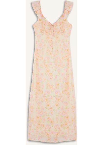 Çiçekli Şifon Kolsuz Maxi Elbise E8343AX25SP