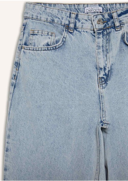 Straight Wide Yırtık Detaylı Yüksek Bel Uzun Jean Yıkamalı Pantolon E8016AX25SM