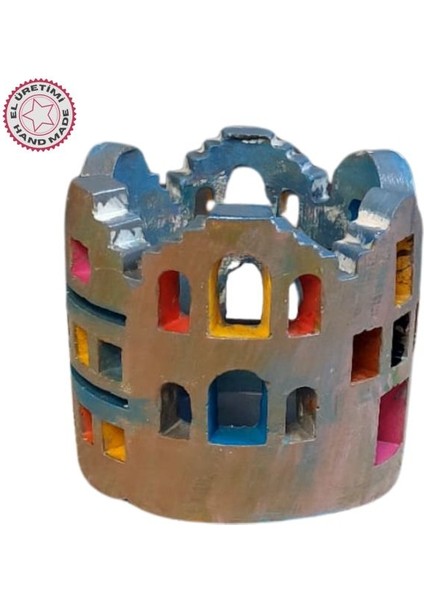 5814 El Yapımı Ev Motifli Renkli Dekoratif Mumluk Dekoratif Biblo