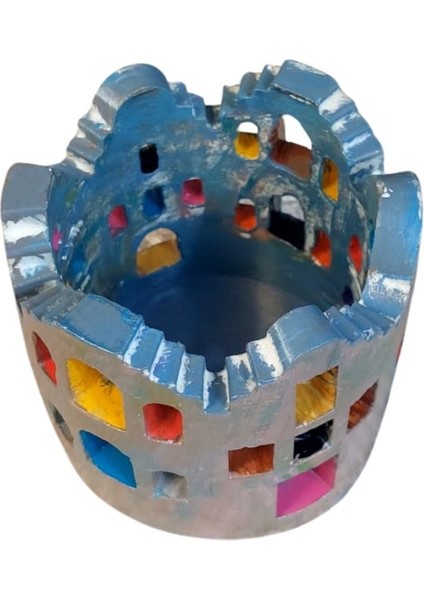 5814 El Yapımı Ev Motifli Renkli Dekoratif Mumluk Dekoratif Biblo fiyatları