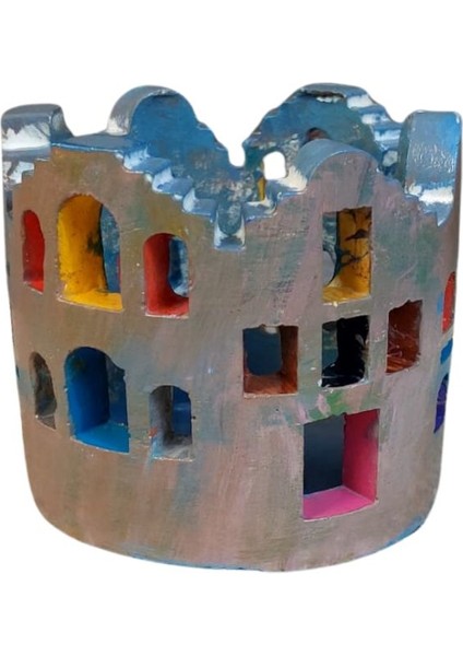 5814 El Yapımı Ev Motifli Renkli Dekoratif Mumluk Dekoratif Biblo modelleri