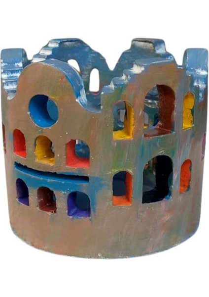 5814 El Yapımı Ev Motifli Renkli Dekoratif Mumluk Dekoratif Biblo fırsatları