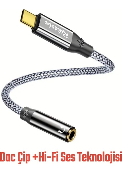 Type-C To 3.5mm Jack Aux Dac Çip+Hi-Fi Ses Teknolojisi Ce Lisanslı Kulaklık Çevirici Dönüştürücü Hasır Örgülü Sağlam Orjinal fırsatları