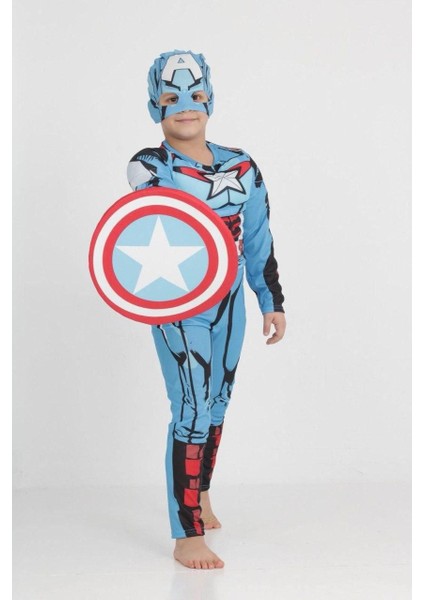 Çocuk Kostüm Erkek Çocuk Kaptan Amerika Kostümü ve Kalkanı 4-10 Yaş