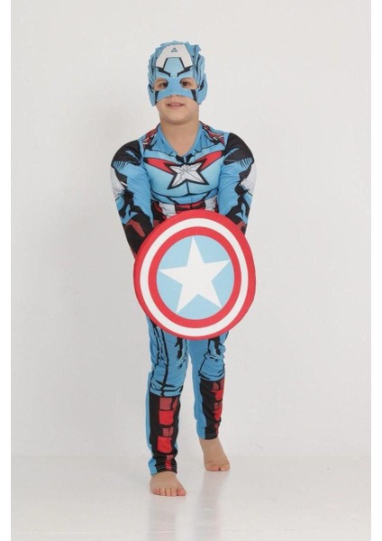 Çocuk Kostüm Erkek Çocuk Kaptan Amerika Kostümü ve Kalkanı 4-10 Yaş indirimleri