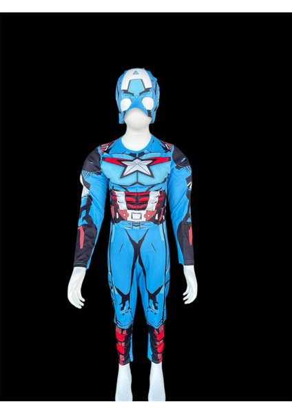 Çocuk Kostüm Erkek Çocuk Kaptan Amerika Kostümü ve Kalkanı 4-10 Yaş