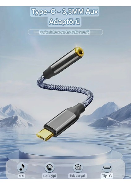 Type-C To 3.5mm Jack Aux Dac Çip+Hi-Fi Ses Teknolojisi Ce Lisanslı Kulaklık Çevirici Dönüştürücü Hasır Örgülü Sağlam Orjinal modelleri