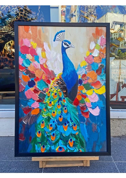 Yağlı Boya Dokulu Tablo Modern Renkli Tavus Kuşu U04031 indirimleri