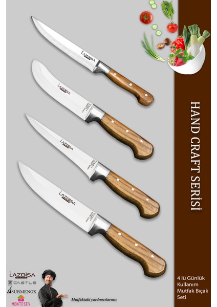 Hand Craft Mutfak Bıçak Seti Et Ekmek Sebze Meyve Bıçağı 4 Lü Set Günlük Kullanım ( Mtf-583 )