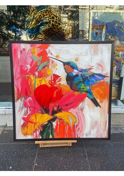 Yağlı Boya Dokulu Tablo Modern Renkli Sinek Kuşu U04030 indirimleri