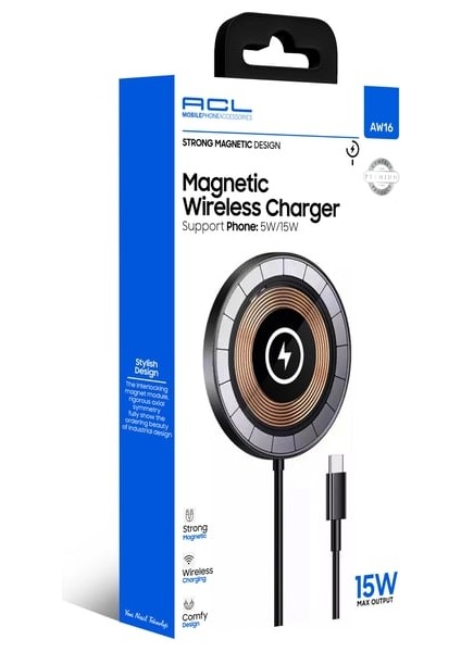 AW16 15 Watt, Transparan Type-C Girişli Wireless, Manyetik Hızlı Şarj Aleti modelleri