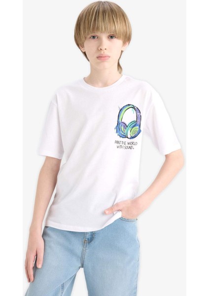 Erkek Çocuk Bisiklet Yaka Baskılı Kısa Kollu Tişört F0177A825SM