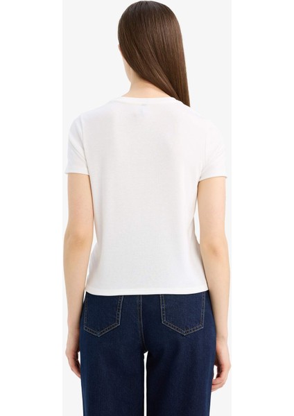 Slim Fit Dar Kesim Bisiklet Yaka Ribana Kısa Kollu Tişört F0366AX25SP