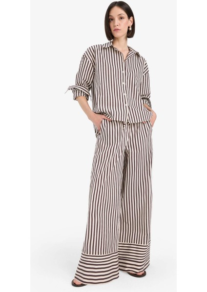 Wide Leg Kumaş Pantolon Çift Cepli Yüksek Bel Geniş Paça F0259AX25SM