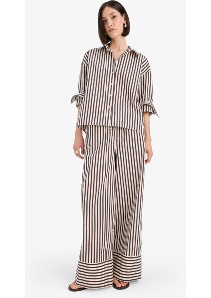 Wide Leg Kumaş Pantolon Çift Cepli Yüksek Bel Geniş Paça F0259AX25SM