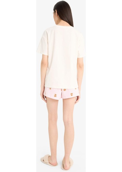 Pijama Takımı Kısa Kollu Baskılı Üst Beli Lastikli Şort-Fall in Love F1623AX25SM