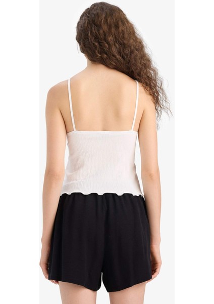 Loose Fit V Yaka Beyaz Askılı Bluz F1914AX25SM