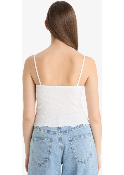 Loose Fit V Yaka Beyaz Askılı Bluz F1914AX25SM