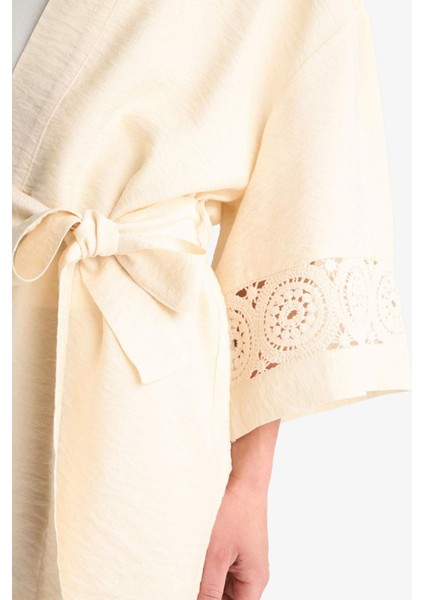 Regular Fit Uzun Kollu Kuşaklı Kimono F0986AX25SM