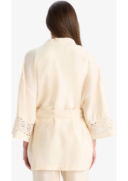 Regular Fit Uzun Kollu Kuşaklı Kimono F0986AX25SM