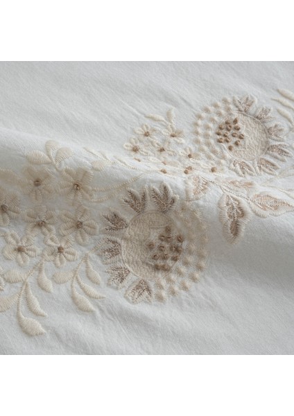 Flora Çift Kişilik Nevresim Takımı %100 Organik Pamuk Keten Brodeli Krem 200X220 cm fiyatları