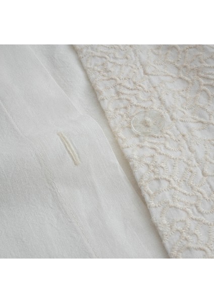 Flora Çift Kişilik Nevresim Takımı %100 Organik Pamuk Keten Brodeli Krem 200X220 cm