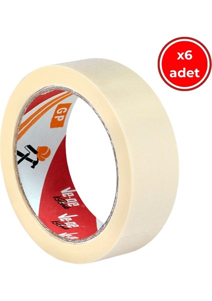 Gp Maskeleme Bandı, 6 Adet, 36 mm x 30 M, Bej,krepe Kâğıt Taban