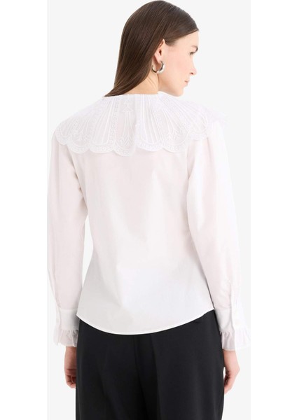 Regular Fit Geniş Yakalı Poplin Uzun Kollu Tesettür Gömlek Tunik F2731AX25SM