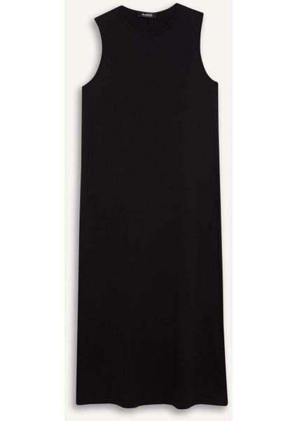 Regular Fit Bisiklet Yaka Basic Düz Penye Kolsuz Midi Elbise C9686AX25SM