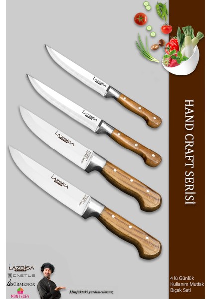 Hand Craft Mutfak Bıçak Seti Et Ekmek Sebze Bıçağı 4 Lü Set Günlük Kullanım ( Mtf-036 )