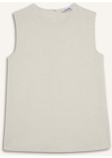 Regular Fit Bisiklet Yaka Basic Düz Keten Karışımlı Kolsuz Tunik D2953AX25SM