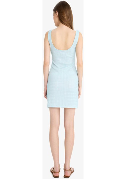 Coool Bodycon Vücudu Saran Kare Yaka Pötikareli Bürümcük Askılı Mini Yazlık Elbise F2759AX25SM