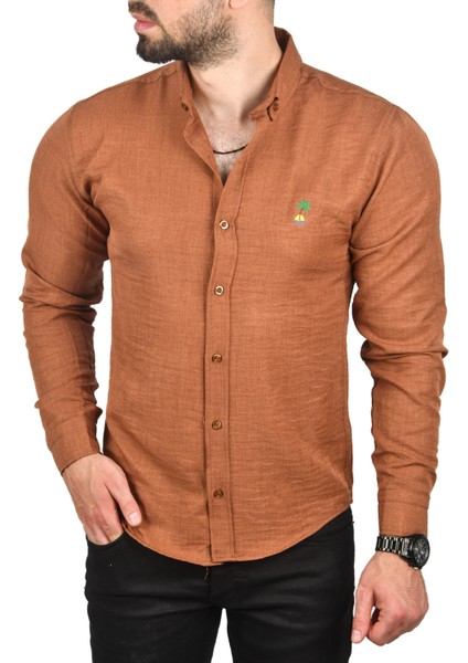 Slim Fit Dar Kesim Keten Gömlek Pamuklu Spor Gömlek 2501305 fiyatları